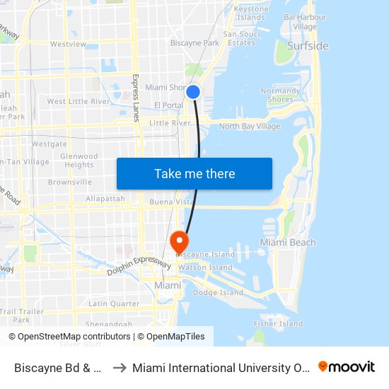 Biscayne Bd & NE 93 St to Miami International University Of Art & Design map