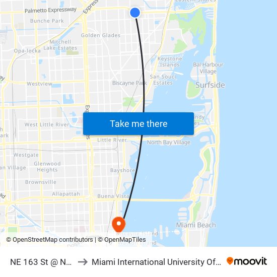 NE 163 St @ NE 12 Av to Miami International University Of Art & Design map