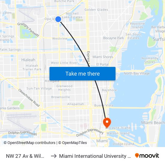 NW 27 Av & Wilmington St to Miami International University Of Art & Design map