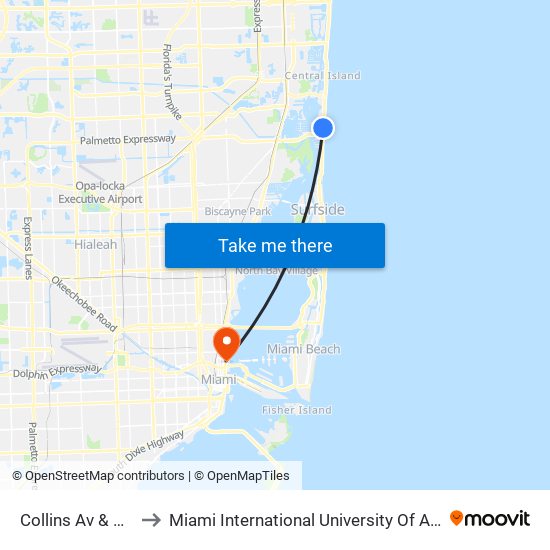 Collins Av & 170 St to Miami International University Of Art & Design map