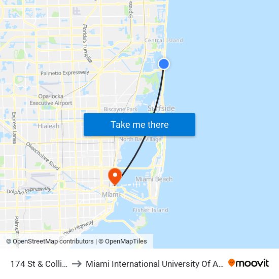 174 St & Collins Av to Miami International University Of Art & Design map