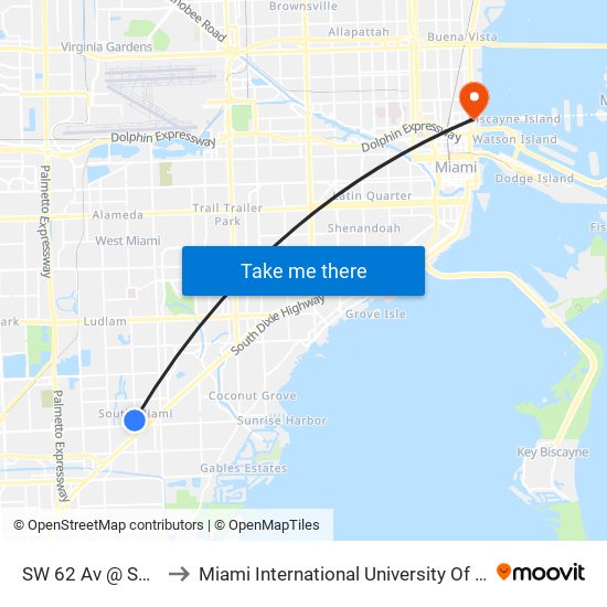 SW 62 Av @ SW 70 St to Miami International University Of Art & Design map