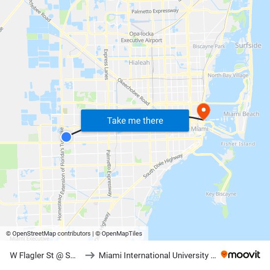 W Flagler St @ SW 113th Ct to Miami International University Of Art & Design map