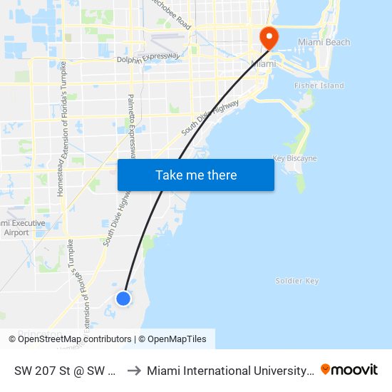 SW 207 St @ SW 85 Passage to Miami International University Of Art & Design map