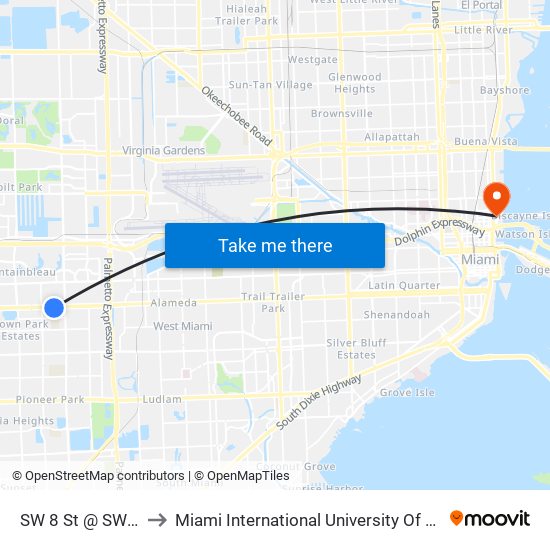 SW 8 St @ SW 89 Av to Miami International University Of Art & Design map