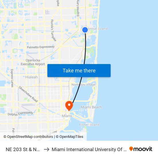 NE 203 St & NE 26 Av to Miami International University Of Art & Design map