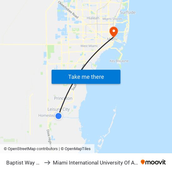 Baptist Way @ 975 to Miami International University Of Art & Design map