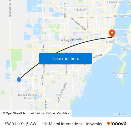 SW 91st St @ SW 162nd Ave to Miami International University Of Art & Design map