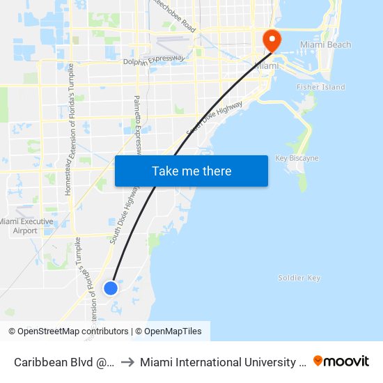 Caribbean Blvd @ Marlin Rd to Miami International University Of Art & Design map