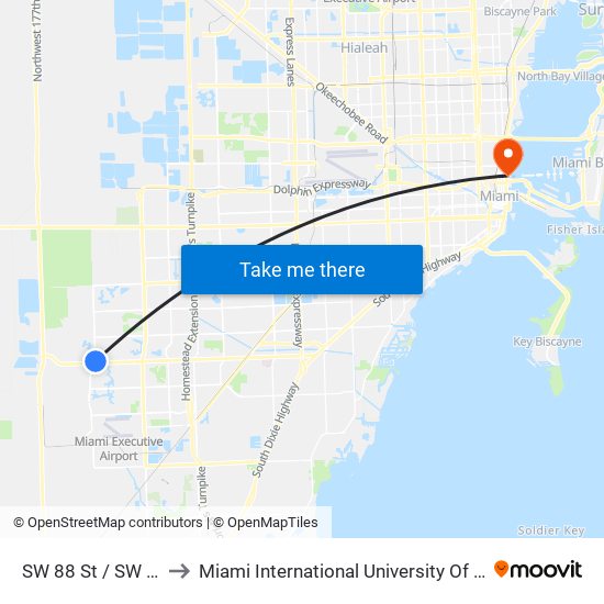 SW 88 St / SW 157 Av to Miami International University Of Art & Design map