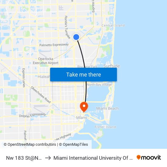 Nw 183 St@Nw 2 Av to Miami International University Of Art & Design map