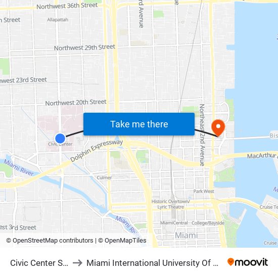 Civic Center Station to Miami International University Of Art & Design map