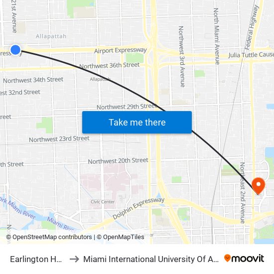 Earlington Heights to Miami International University Of Art & Design map