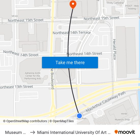 Museum Park to Miami International University Of Art & Design map