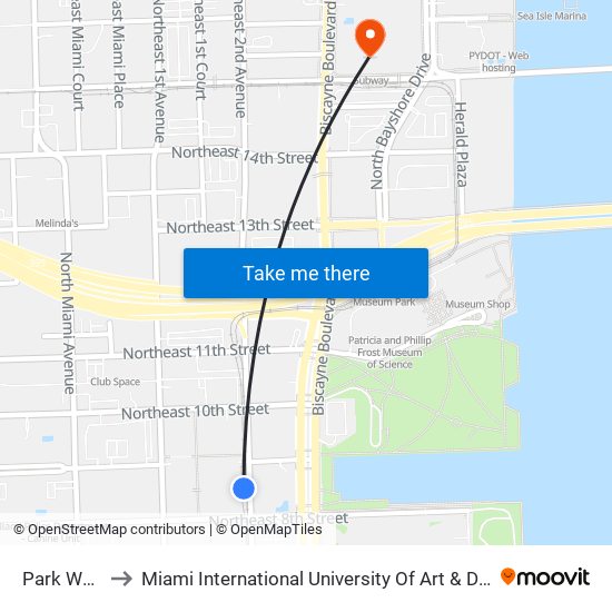 Park West to Miami International University Of Art & Design map