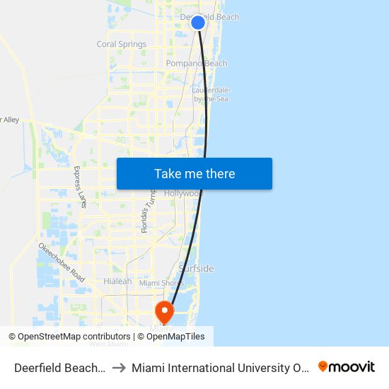 Deerfield Beach Station to Miami International University Of Art & Design map