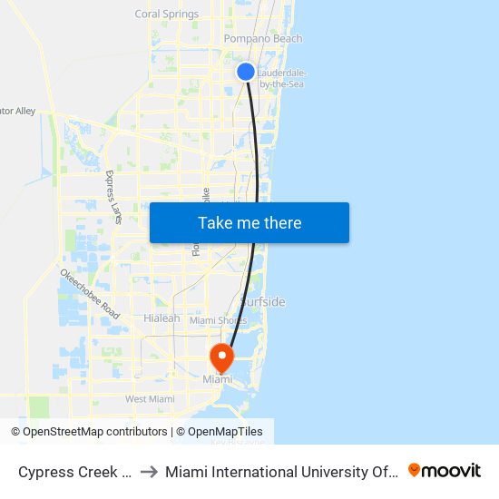 Cypress Creek Station to Miami International University Of Art & Design map