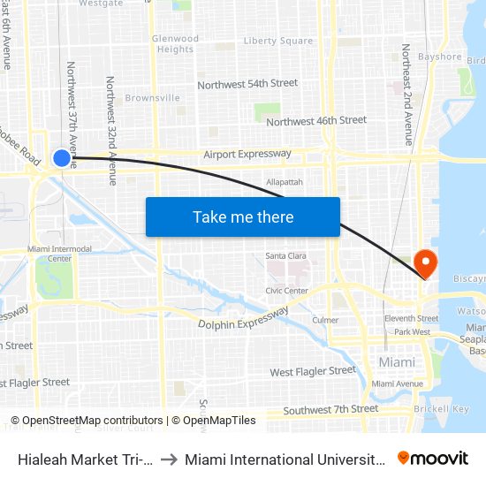 Hialeah Market Tri-Rail Station to Miami International University Of Art & Design map