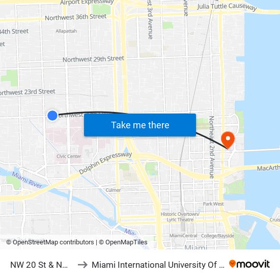 NW 20 St & NW 13 Av to Miami International University Of Art & Design map