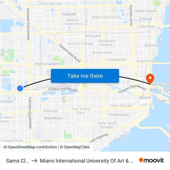 Sams Club to Miami International University Of Art & Design map