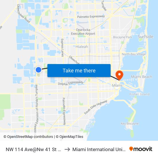 NW 114 Ave@Nw 41 St NW 114 Ave@Nw 41 St to Miami International University Of Art & Design map