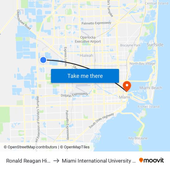 Ronald Reagan High School to Miami International University Of Art & Design map