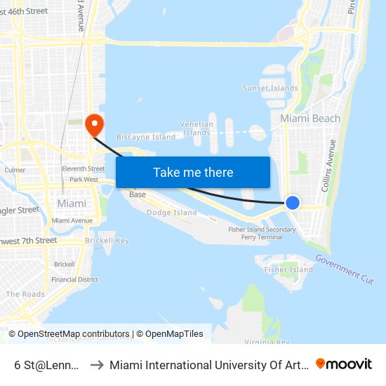 6 St@Lennox Av to Miami International University Of Art & Design map