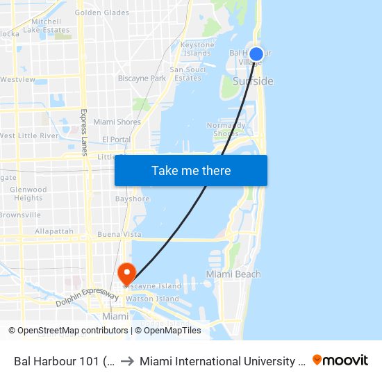 Bal Harbour 101 (Curbside) to Miami International University Of Art & Design map
