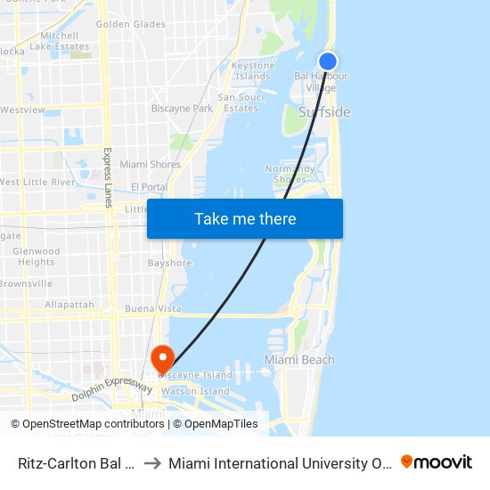 Ritz-Carlton Bal Harbour to Miami International University Of Art & Design map