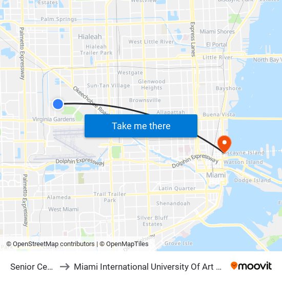 Senior Center to Miami International University Of Art & Design map