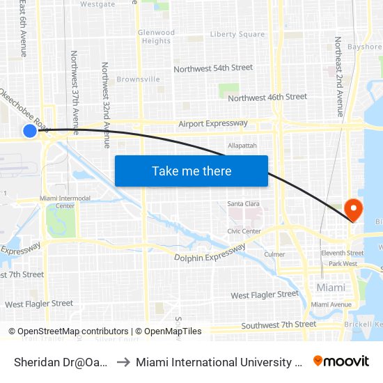 Sheridan Dr@Oakwood Dr to Miami International University Of Art & Design map