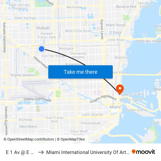 E 1 Av @ E 18 St to Miami International University Of Art & Design map