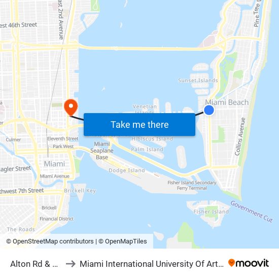 Alton Rd & 17 St to Miami International University Of Art & Design map