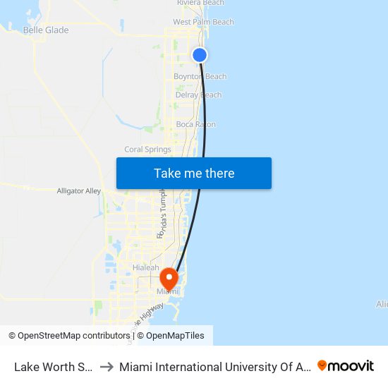 Lake Worth Station to Miami International University Of Art & Design map