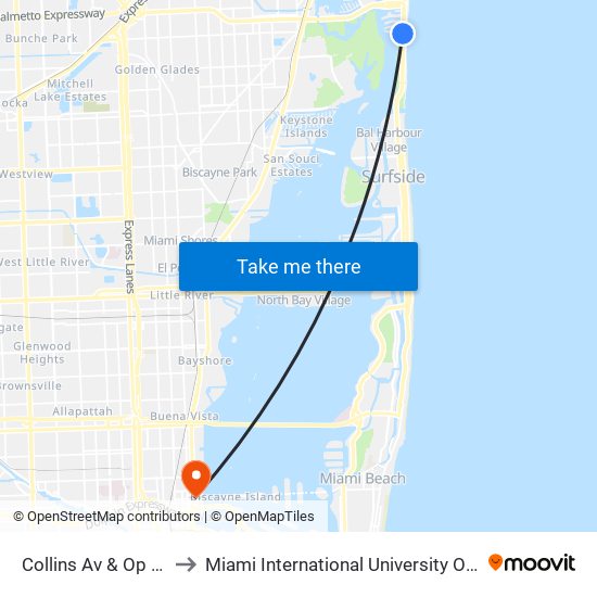 Collins Av & Op # 15645 to Miami International University Of Art & Design map