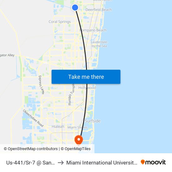 Us-441/Sr-7 @ Sandalfoot Blvd to Miami International University Of Art & Design map