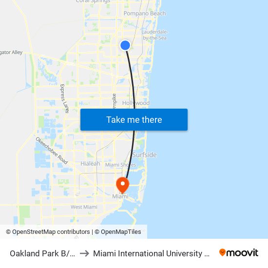 Oakland Park B/Nw 27 A to Miami International University Of Art & Design map