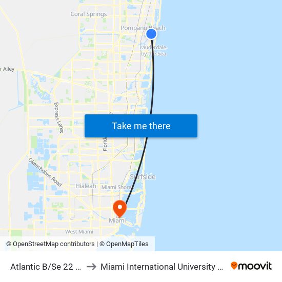 Atlantic B/Se 22 A - (Us 1) to Miami International University Of Art & Design map