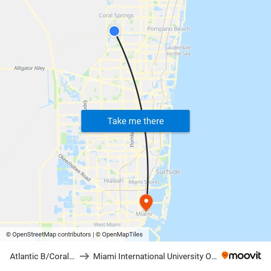 Atlantic B/Coral Ridge D to Miami International University Of Art & Design map