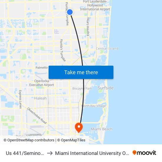 Us 441/Seminole Bingo to Miami International University Of Art & Design map