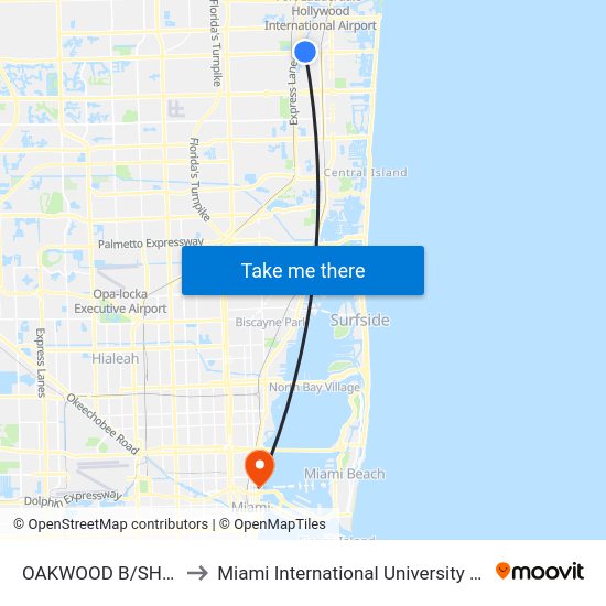 Oakwood B/Sheridan S to Miami International University Of Art & Design map