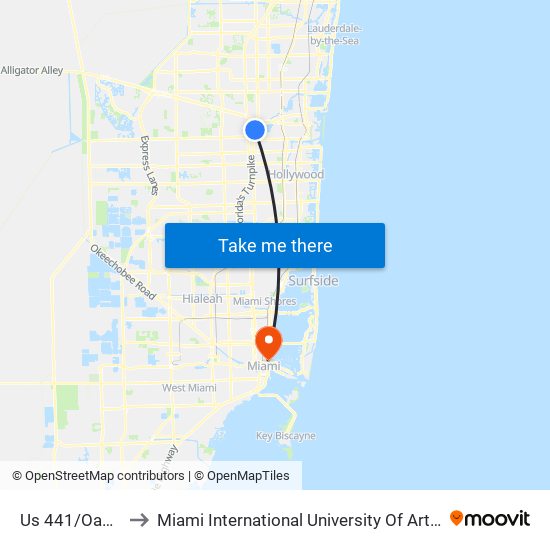 US 441/OAKES R to Miami International University Of Art & Design map