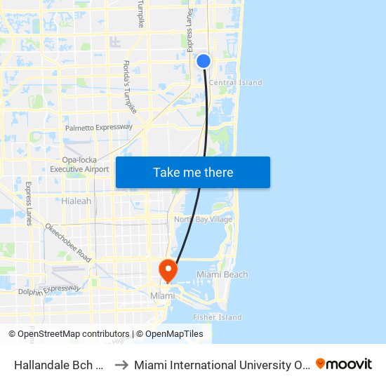 Hallandale Bch B/Sw 5 A to Miami International University Of Art & Design map