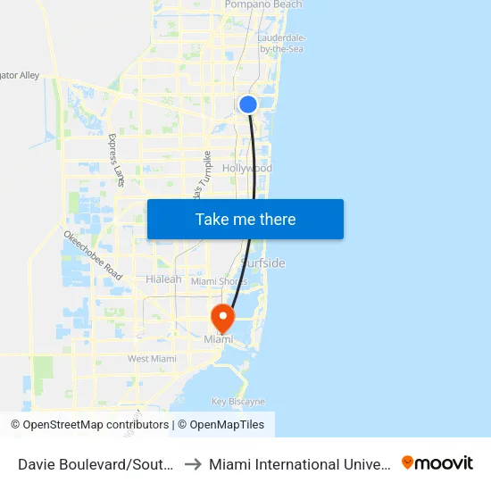 Davie Boulevard/Southwest 4th Avenue to Miami International University Of Art & Design map