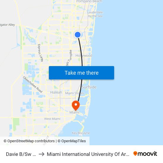 Davie B/Sw 27 A to Miami International University Of Art & Design map