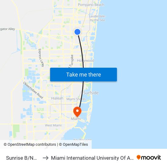 Sunrise B/Nw 31 A to Miami International University Of Art & Design map