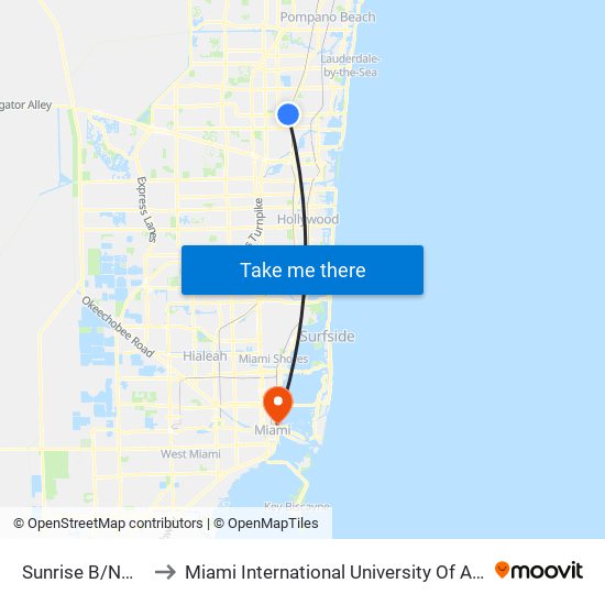 Sunrise B/Nw 24 A to Miami International University Of Art & Design map