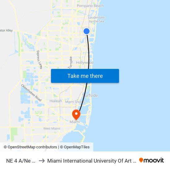 NE 4 A/NE 14 S to Miami International University Of Art & Design map