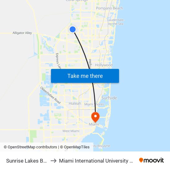Sunrise Lakes B/#10434 to Miami International University Of Art & Design map