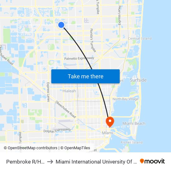 Pembroke R/Hiatus R to Miami International University Of Art & Design map